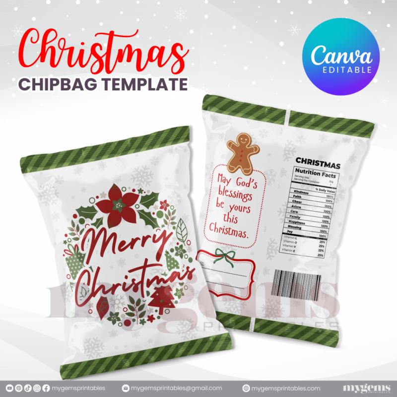 40 Designs | Christmas Themed Chip Bag Template | Canva Editable | Ready to Print - Image 34