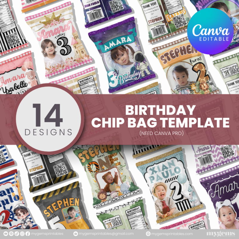 14 Designs | Birthday Chip Bag Template | Canva PRO Editable