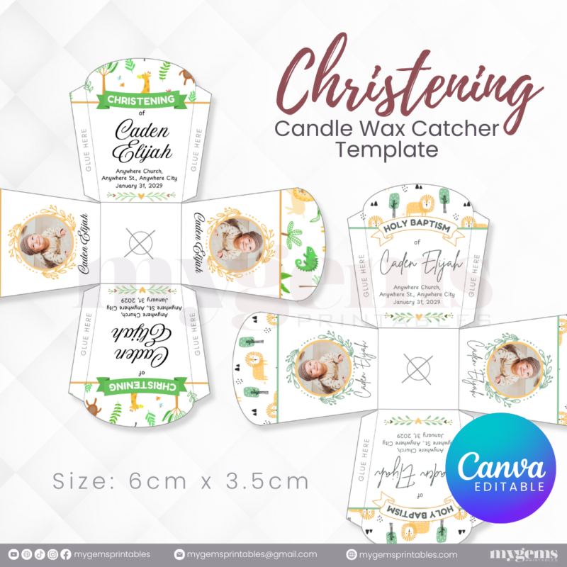 40 Designs | Christening Candle Wax Catcher Template | Canva Editable - Image 8