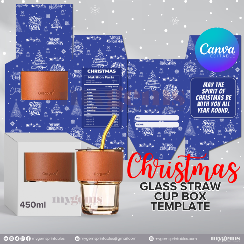 20 Designs | Christmas Themed Glass-Straw-Cup Box Template | Canva Editable | Ready to Print - Image 8
