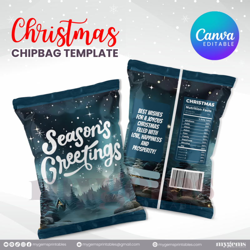 40 Designs | Christmas Themed Chip Bag Template | Canva Editable | Ready to Print - Image 7