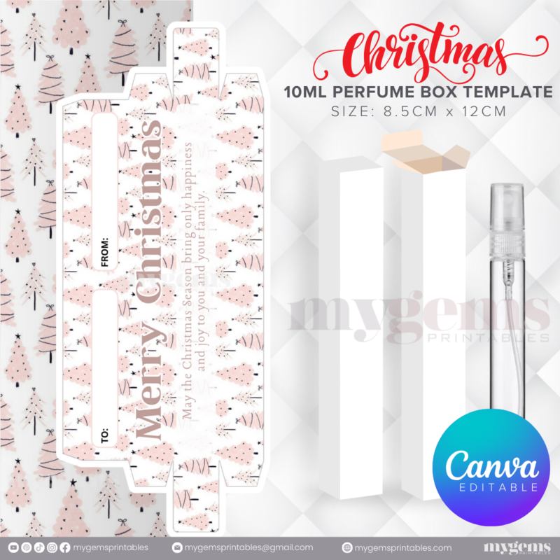 30 Designs | Christmas Themed 10ML Perfume Box Template | Canva Editable - Image 15