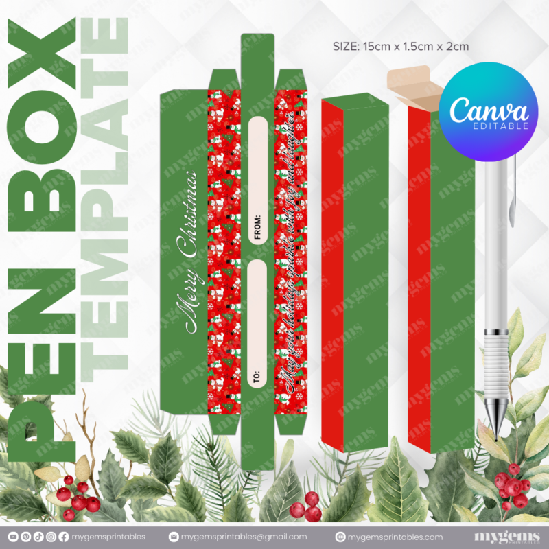 40 Designs | Christmas Themed Pen Box Template | Canva Editable - Image 40