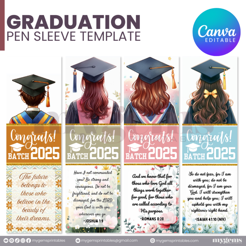 30 Designs | 2025 Graduation Pen Sleeve Template | Canva Editable | Ready to Print - Image 5