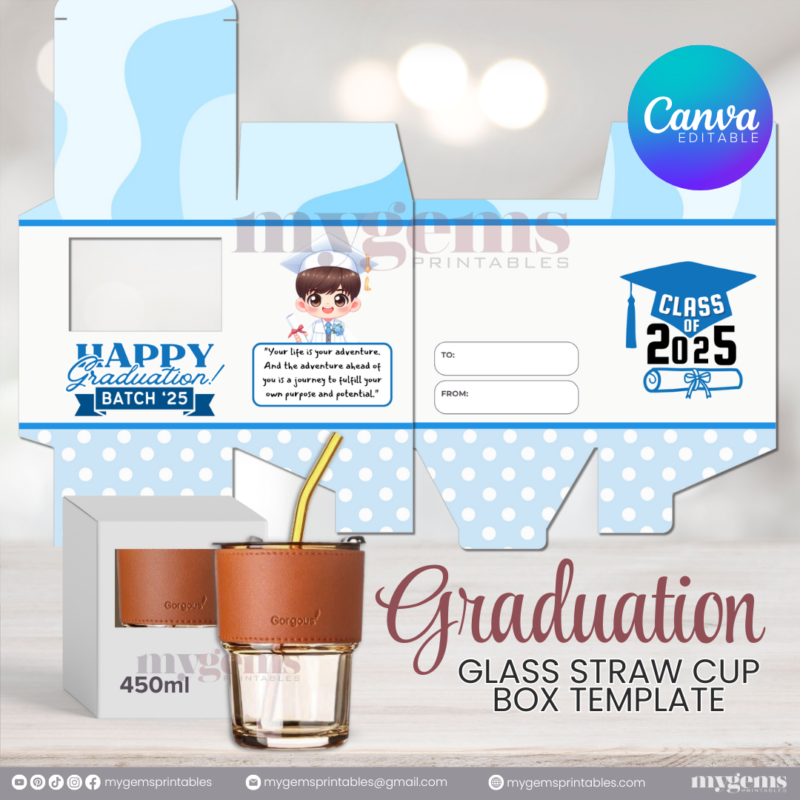 20 Designs | 2025 Graduation Themed Glass-Straw-Cup Box Template | Canva Editable | Ready to Print - Image 12