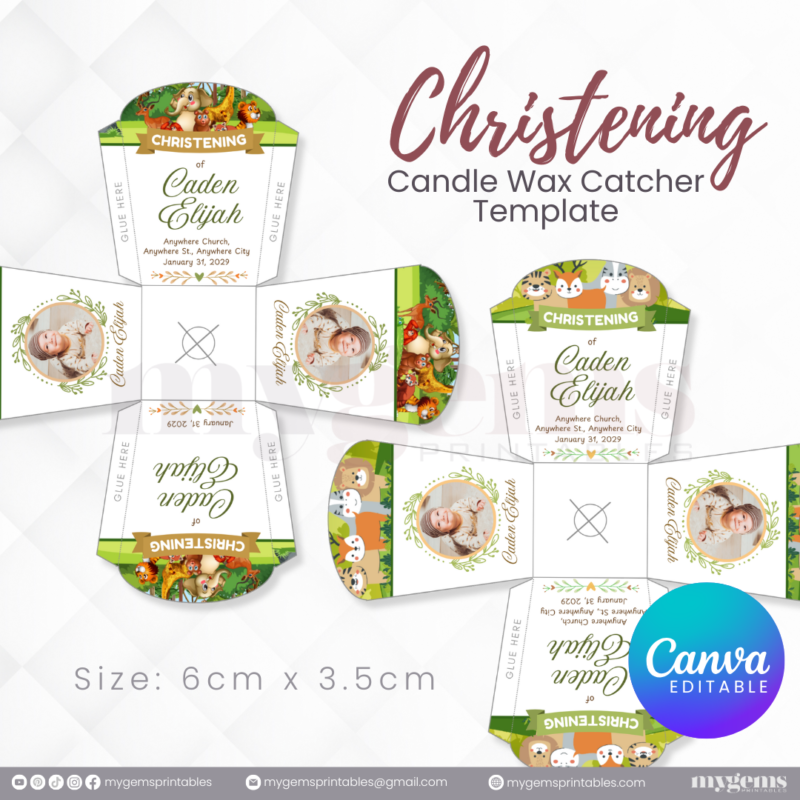 40 Designs | Christening Candle Wax Catcher Template | Canva Editable - Image 9