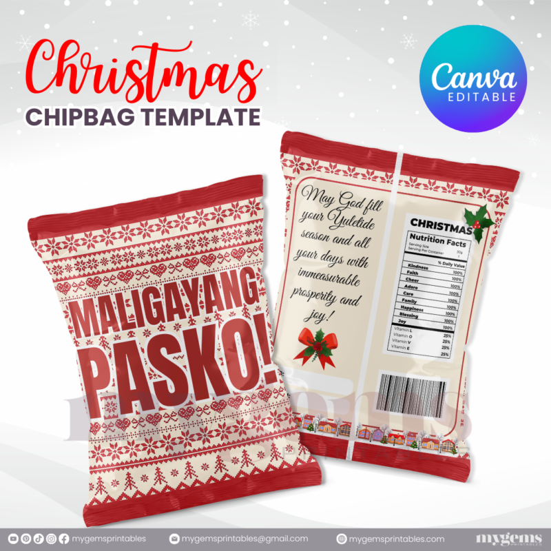 40 Designs | Christmas Themed Chip Bag Template | Canva Editable | Ready to Print - Image 6