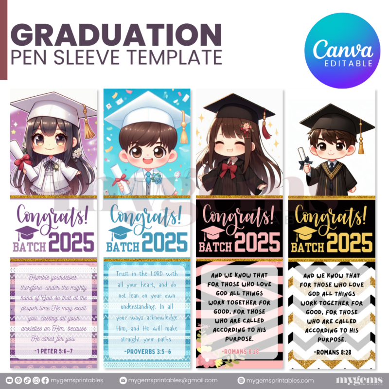 30 Designs | 2025 Graduation Pen Sleeve Template | Canva Editable | Ready to Print - Image 6