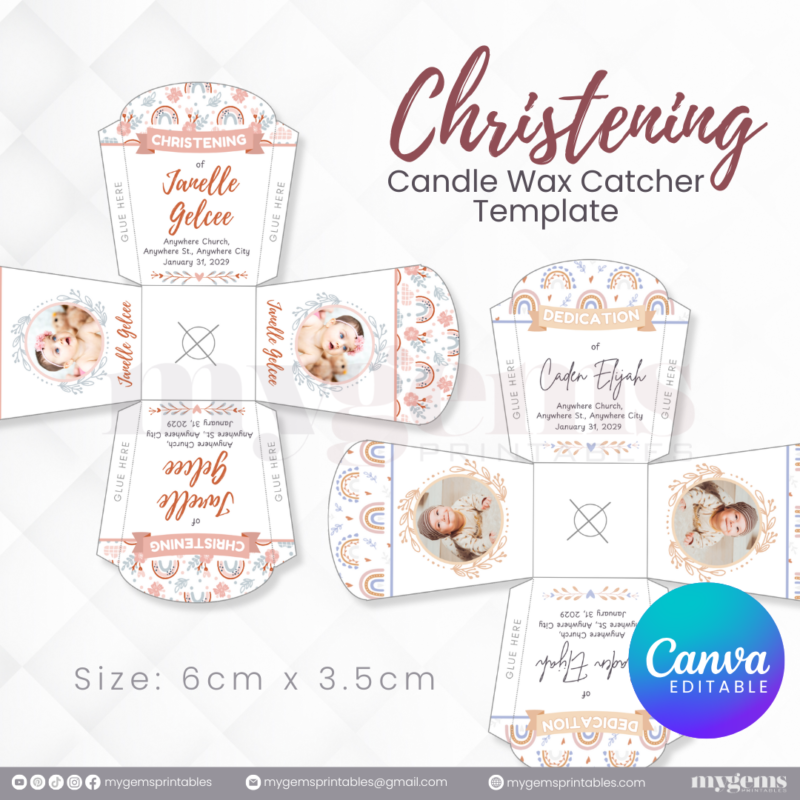 40 Designs | Christening Candle Wax Catcher Template | Canva Editable - Image 10