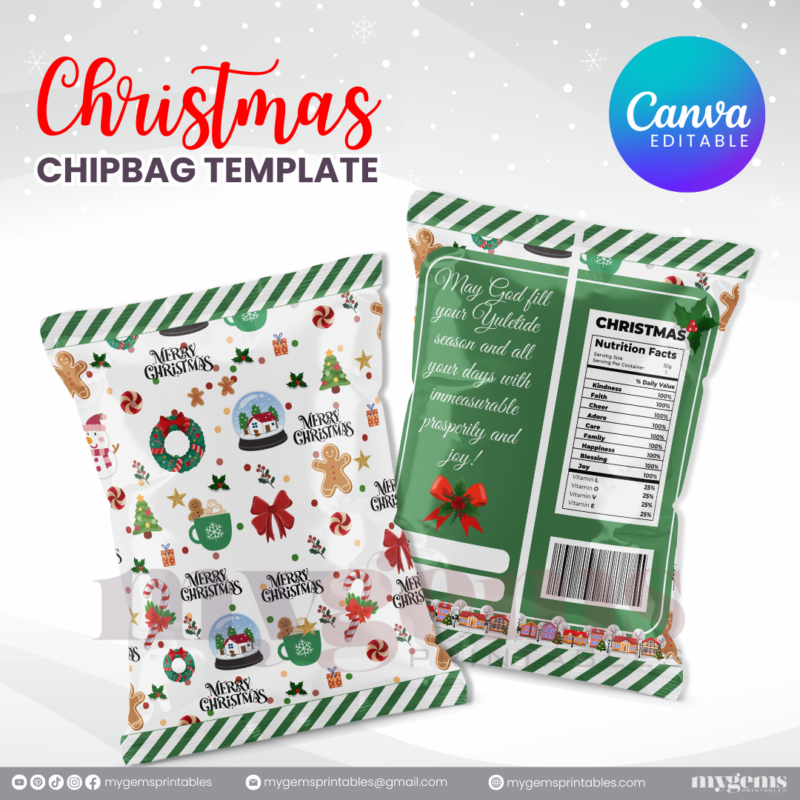 40 Designs | Christmas Themed Chip Bag Template | Canva Editable | Ready to Print - Image 5