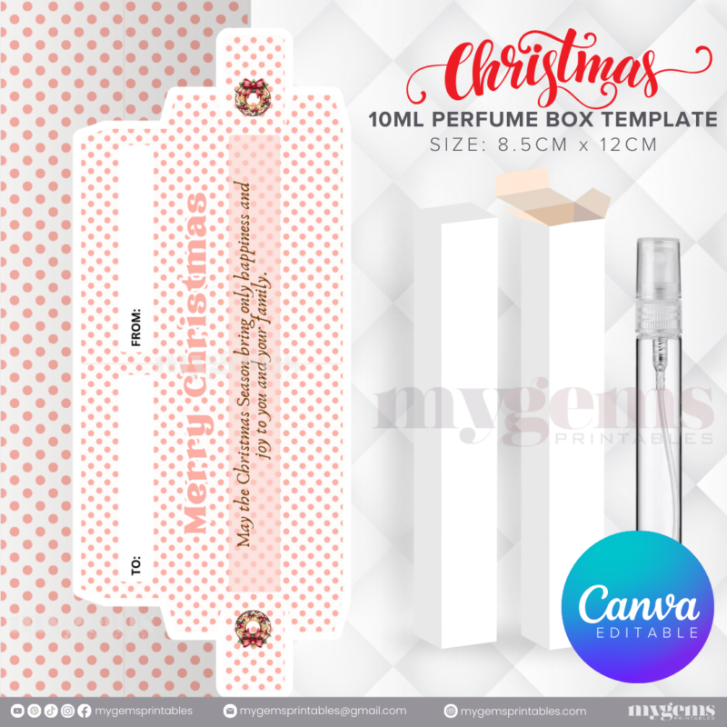 30 Designs | Christmas Themed 10ML Perfume Box Template | Canva Editable - Image 17