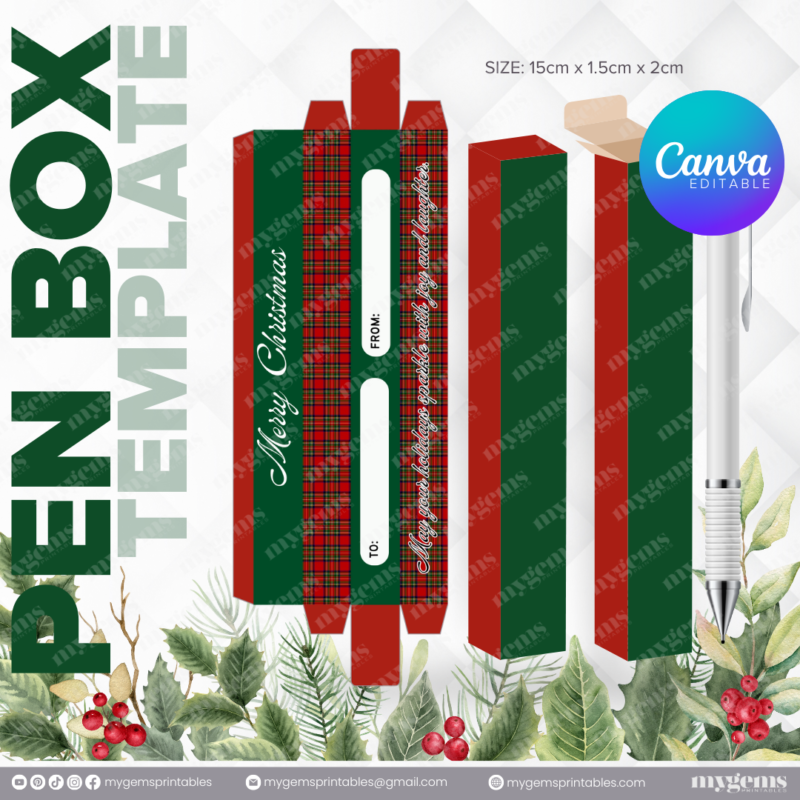 40 Designs | Christmas Themed Pen Box Template | Canva Editable - Image 27