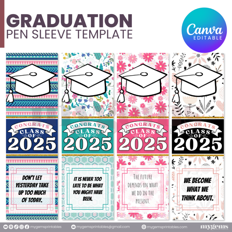 30 Designs | 2025 Graduation Pen Sleeve Template | Canva Editable | Ready to Print - Image 7