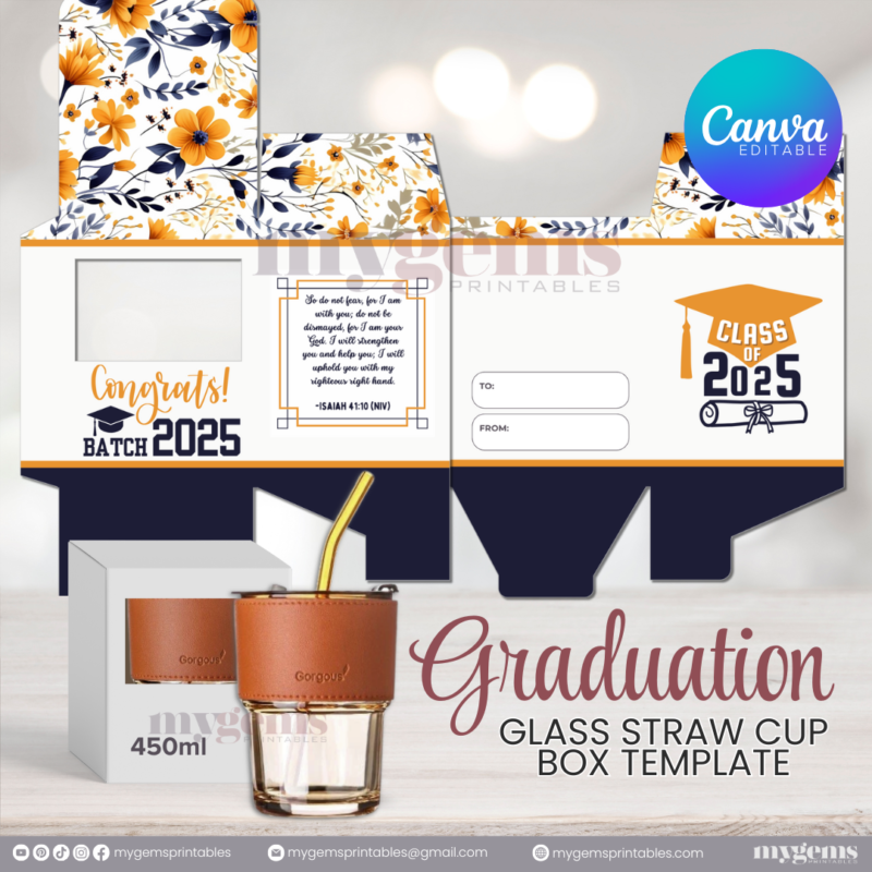 20 Designs | 2025 Graduation Themed Glass-Straw-Cup Box Template | Canva Editable | Ready to Print - Image 19