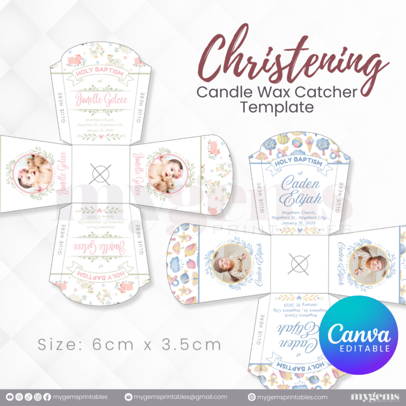 40 Designs | Christening Candle Wax Catcher Template | Canva Editable - Image 11