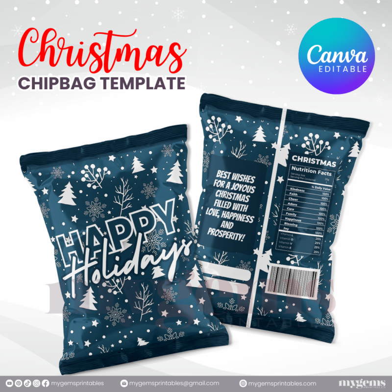 40 Designs | Christmas Themed Chip Bag Template | Canva Editable | Ready to Print - Image 4