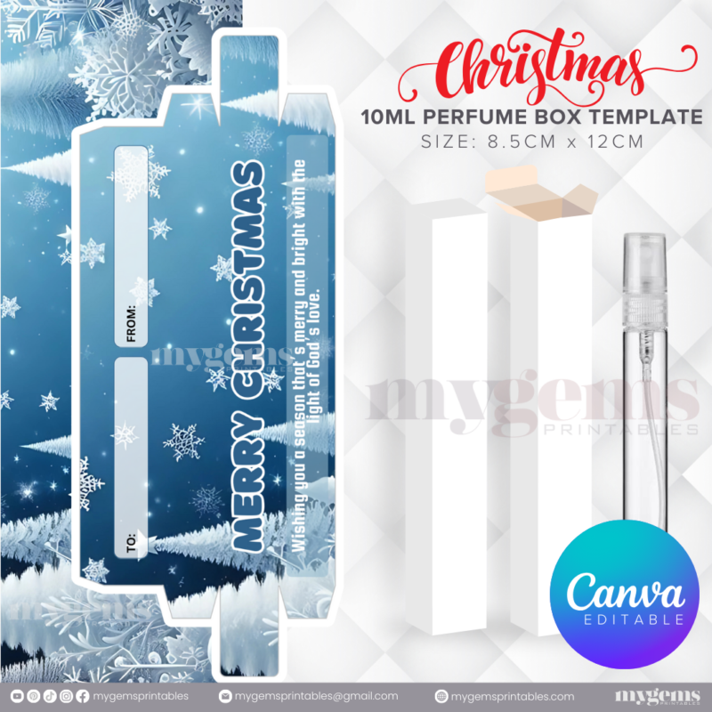 30 Designs | Christmas Themed 10ML Perfume Box Template | Canva Editable - Image 18