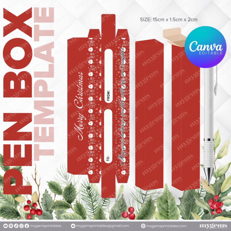 40 Designs | Christmas Themed Pen Box Template | Canva Editable - Image 28