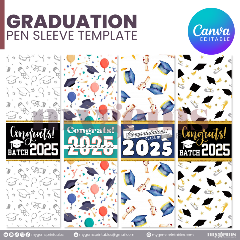 30 Designs | 2025 Graduation Pen Sleeve Template | Canva Editable | Ready to Print - Image 8