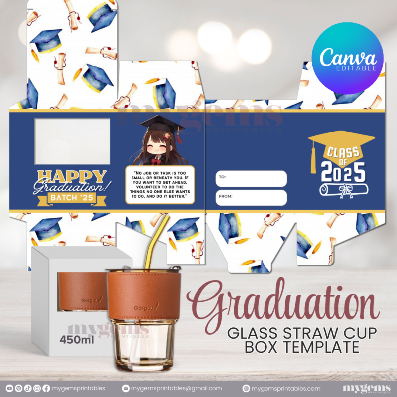 20 Designs | 2025 Graduation Themed Glass-Straw-Cup Box Template | Canva Editable | Ready to Print - Image 2