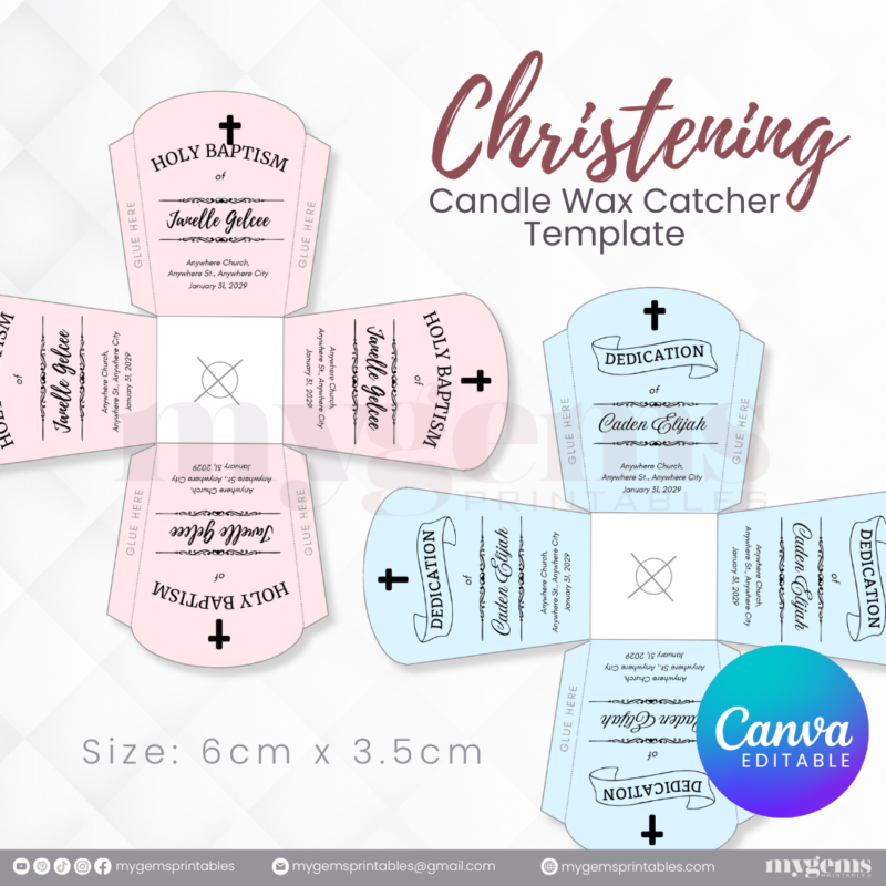 40 Designs | Christening Candle Wax Catcher Template | Canva Editable - Image 12