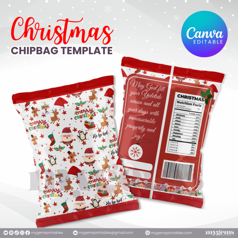 40 Designs | Christmas Themed Chip Bag Template | Canva Editable | Ready to Print - Image 3