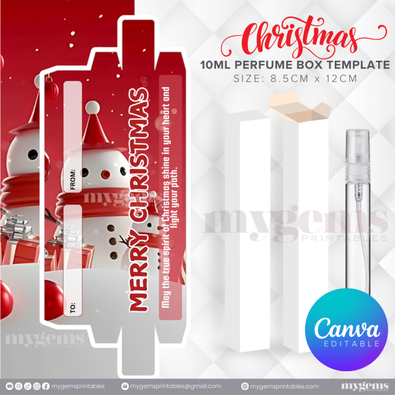 30 Designs | Christmas Themed 10ML Perfume Box Template | Canva Editable - Image 19