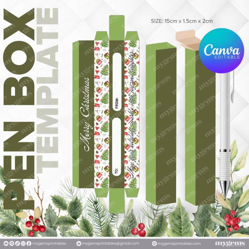 40 Designs | Christmas Themed Pen Box Template | Canva Editable - Image 29