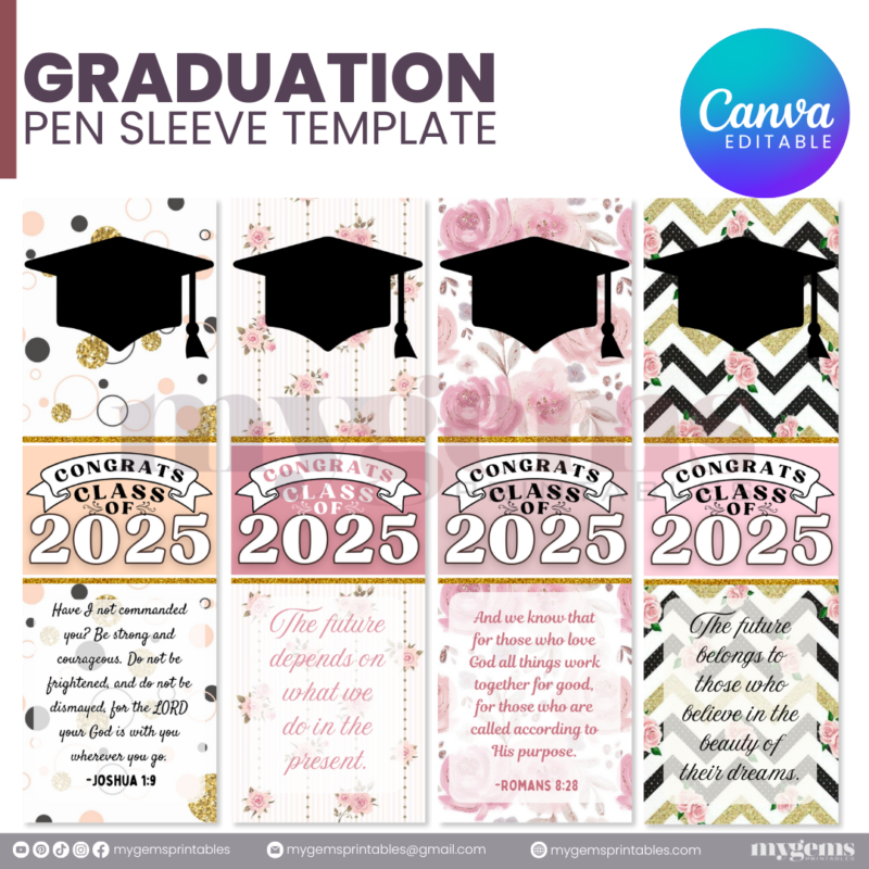 30 Designs | 2025 Graduation Pen Sleeve Template | Canva Editable | Ready to Print - Image 9