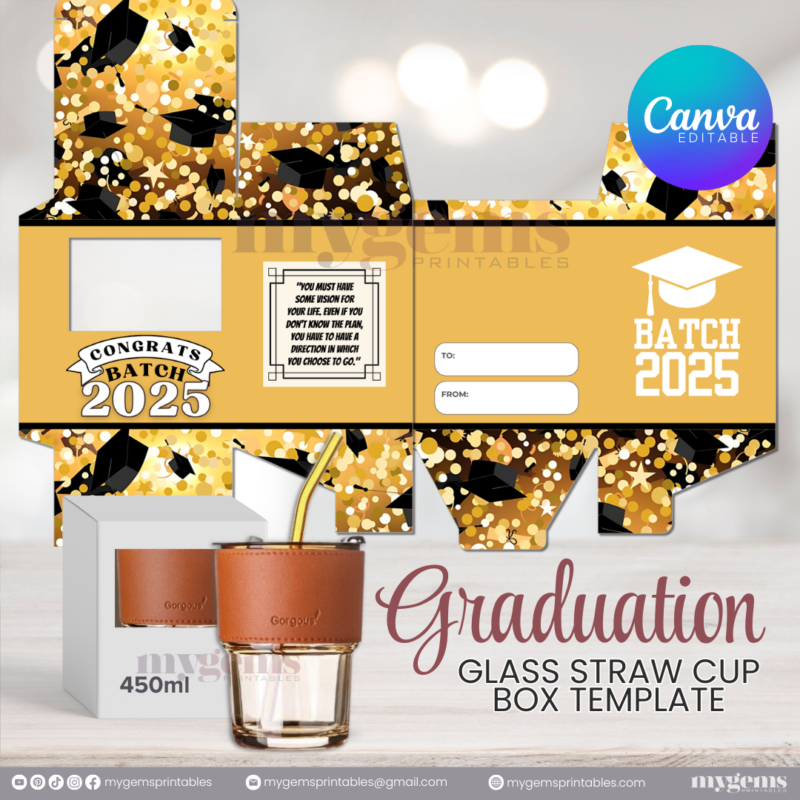 20 Designs | 2025 Graduation Themed Glass-Straw-Cup Box Template | Canva Editable | Ready to Print - Image 4