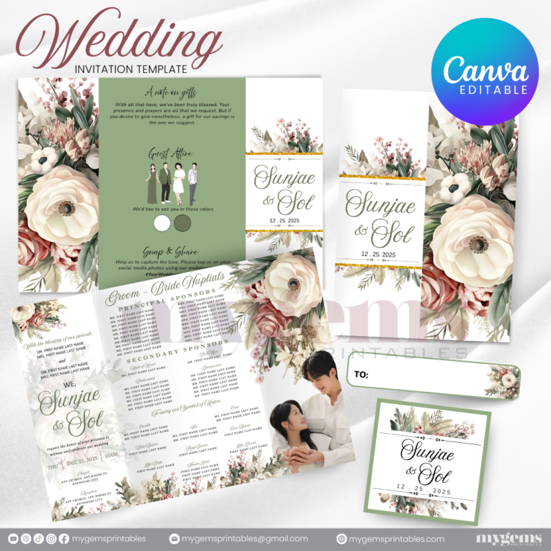 15 Designs | Wedding Invitation Design I Template | Canva PRO Editable - Image 3