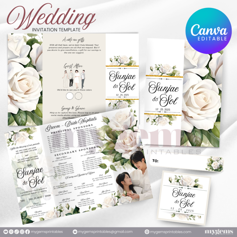 15 Designs | Wedding Invitation Design I Template | Canva PRO Editable - Image 7