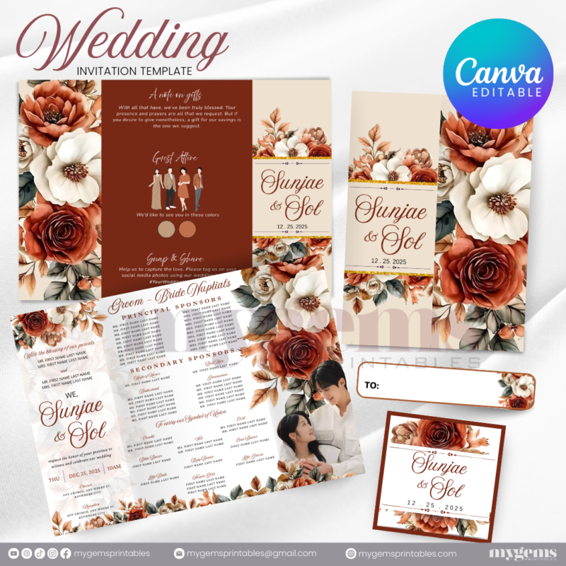 15 Designs | Wedding Invitation Design I Template | Canva PRO Editable - Image 8