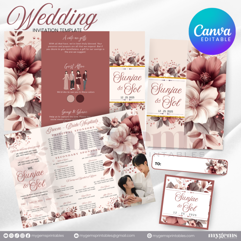 15 Designs | Wedding Invitation Design I Template | Canva PRO Editable - Image 9