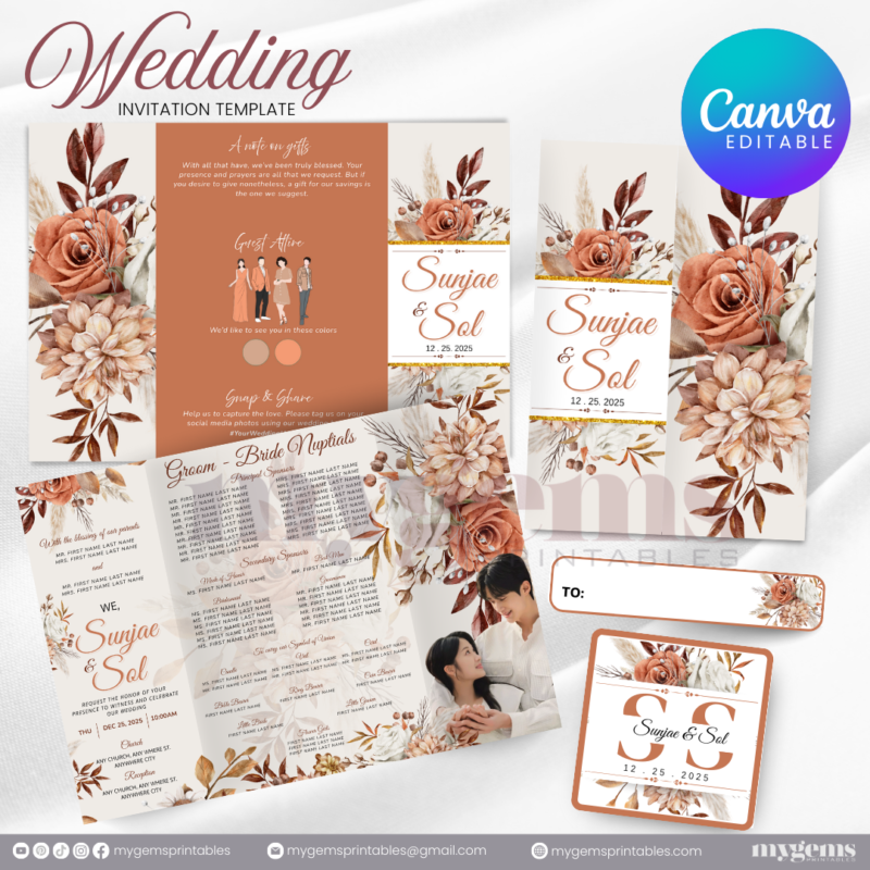 15 Designs | Wedding Invitation Design I Template | Canva PRO Editable - Image 12