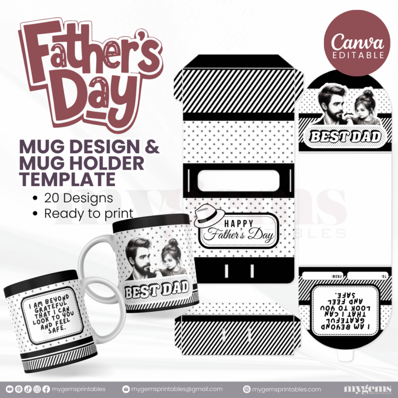 20 Designs | Father's Day Mug Design & Mug Holder Template Bundle  | Canva Editable - Image 14