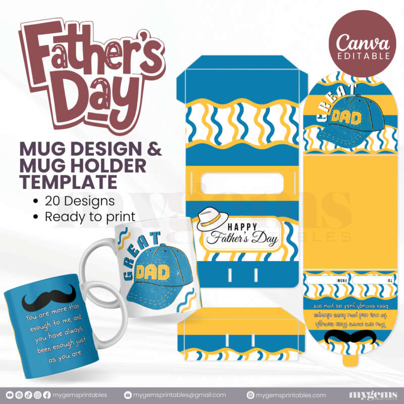 20 Designs | Father's Day Mug Design & Mug Holder Template Bundle  | Canva Editable - Image 15