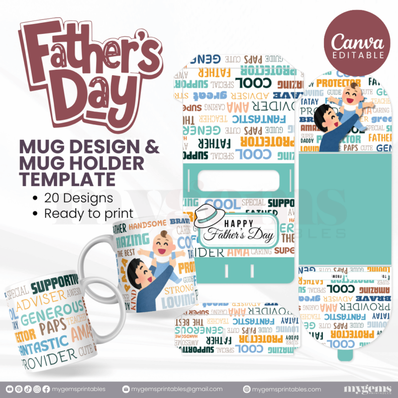 20 Designs | Father's Day Mug Design & Mug Holder Template Bundle  | Canva Editable - Image 16