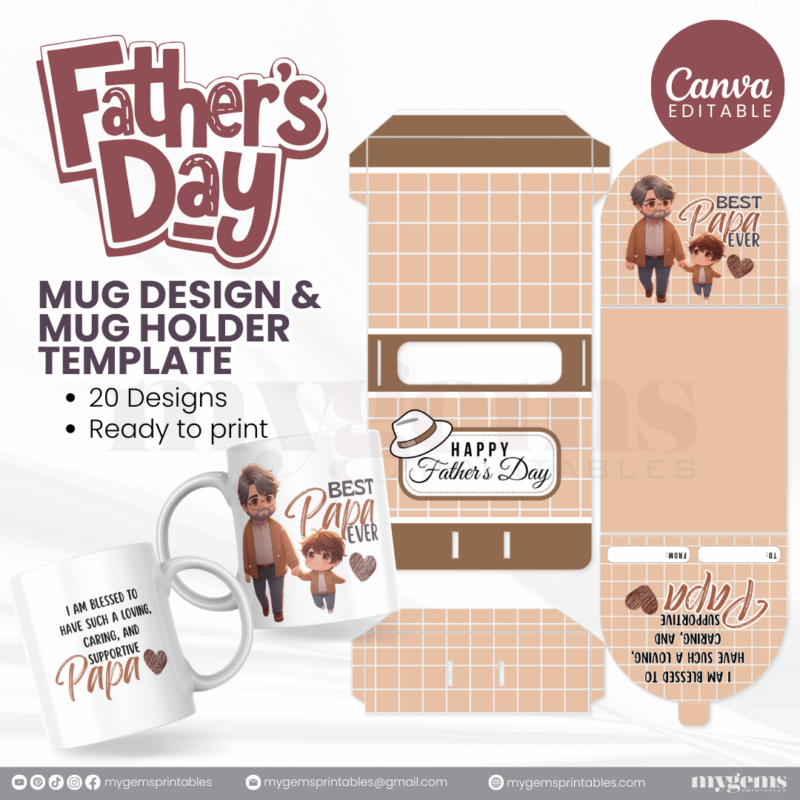 20 Designs | Father's Day Mug Design & Mug Holder Template Bundle  | Canva Editable - Image 17