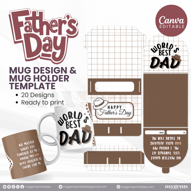 20 Designs | Father's Day Mug Design & Mug Holder Template Bundle  | Canva Editable - Image 18