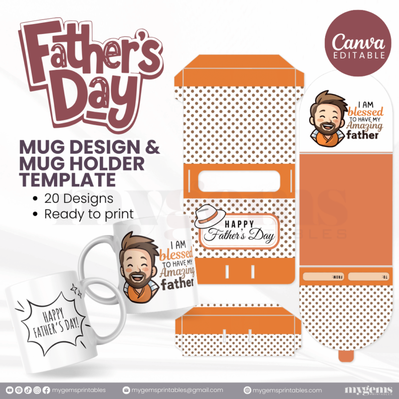 20 Designs | Father's Day Mug Design & Mug Holder Template Bundle  | Canva Editable - Image 20