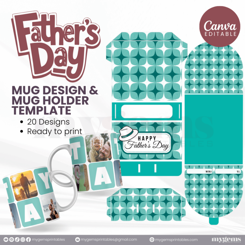 20 Designs | Father's Day Mug Design & Mug Holder Template Bundle  | Canva Editable - Image 21