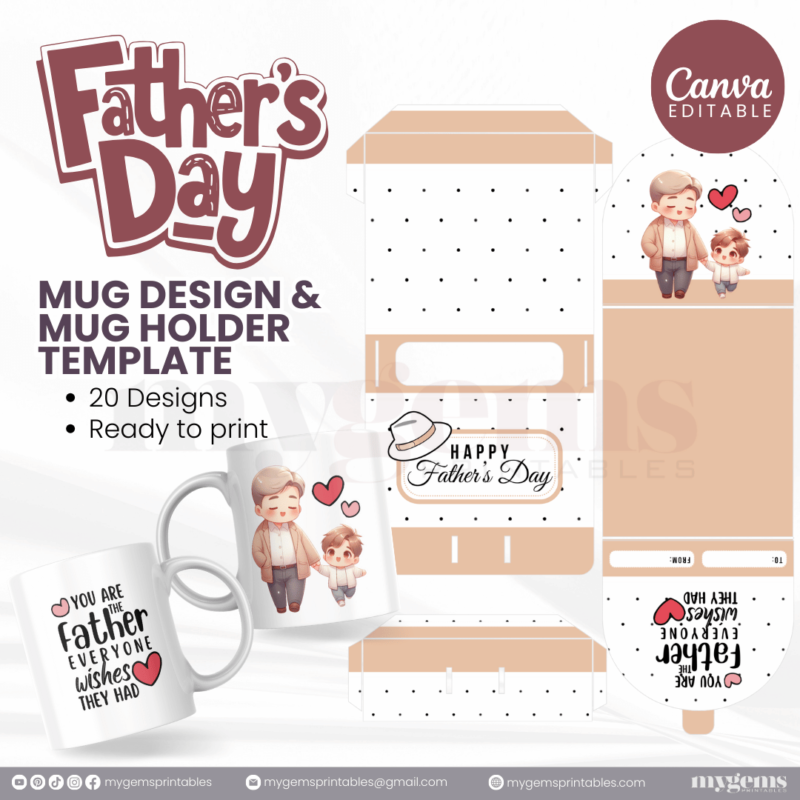 20 Designs | Father's Day Mug Design & Mug Holder Template Bundle  | Canva Editable - Image 23