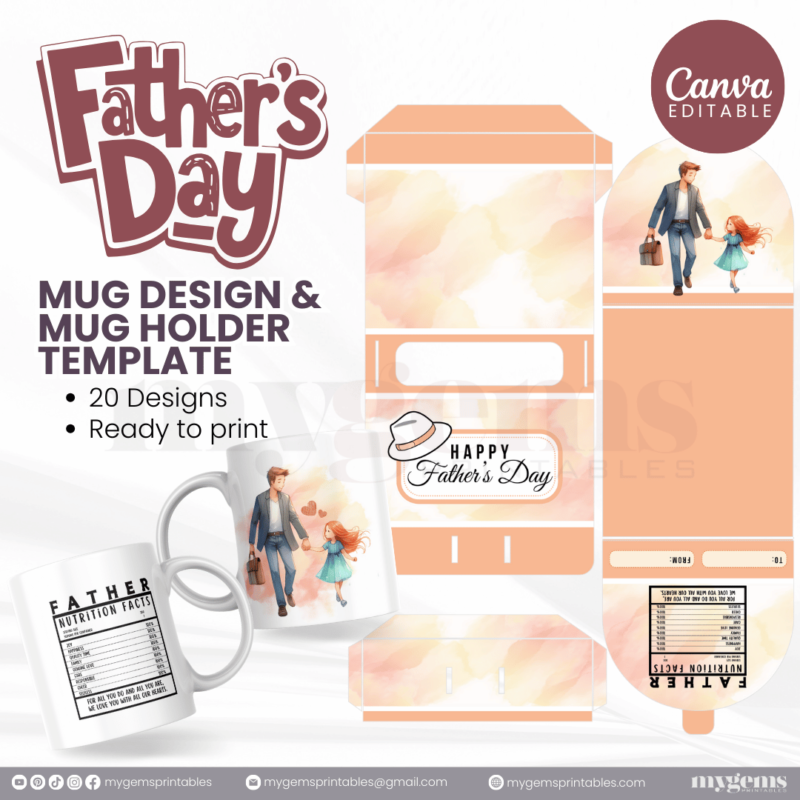 20 Designs | Father's Day Mug Design & Mug Holder Template Bundle  | Canva Editable - Image 24