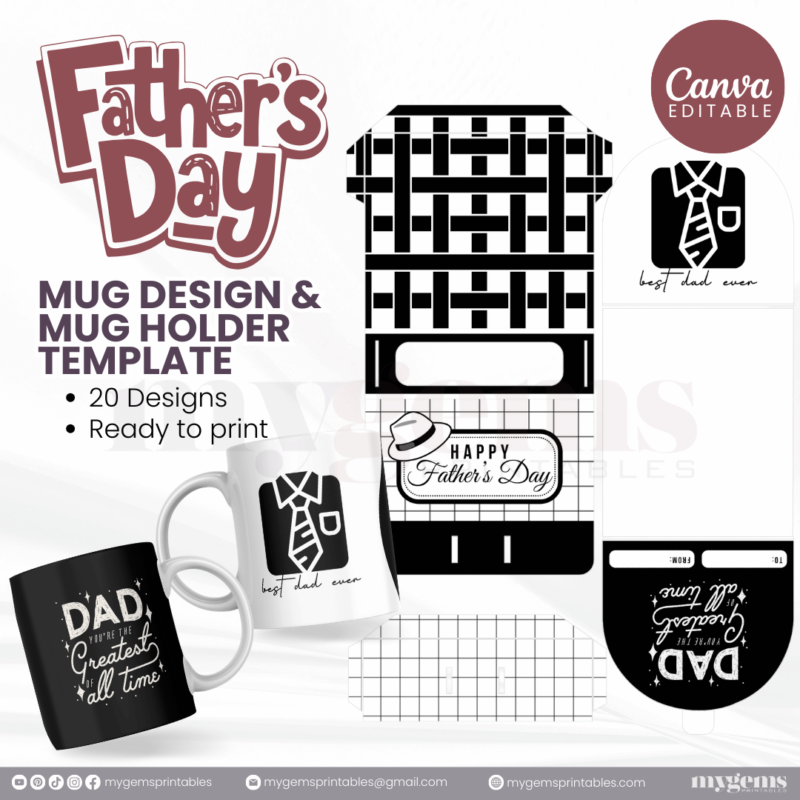 20 Designs | Father's Day Mug Design & Mug Holder Template Bundle  | Canva Editable - Image 25