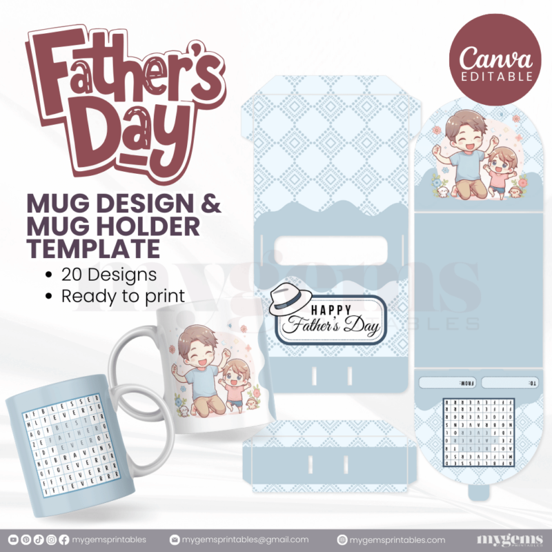 20 Designs | Father's Day Mug Design & Mug Holder Template Bundle  | Canva Editable - Image 7