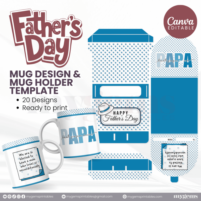 20 Designs | Father's Day Mug Design & Mug Holder Template Bundle  | Canva Editable - Image 8