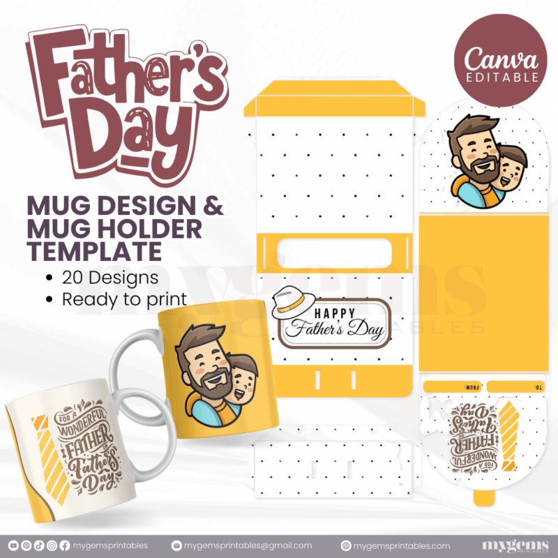 20 Designs | Father's Day Mug Design & Mug Holder Template Bundle  | Canva Editable - Image 9