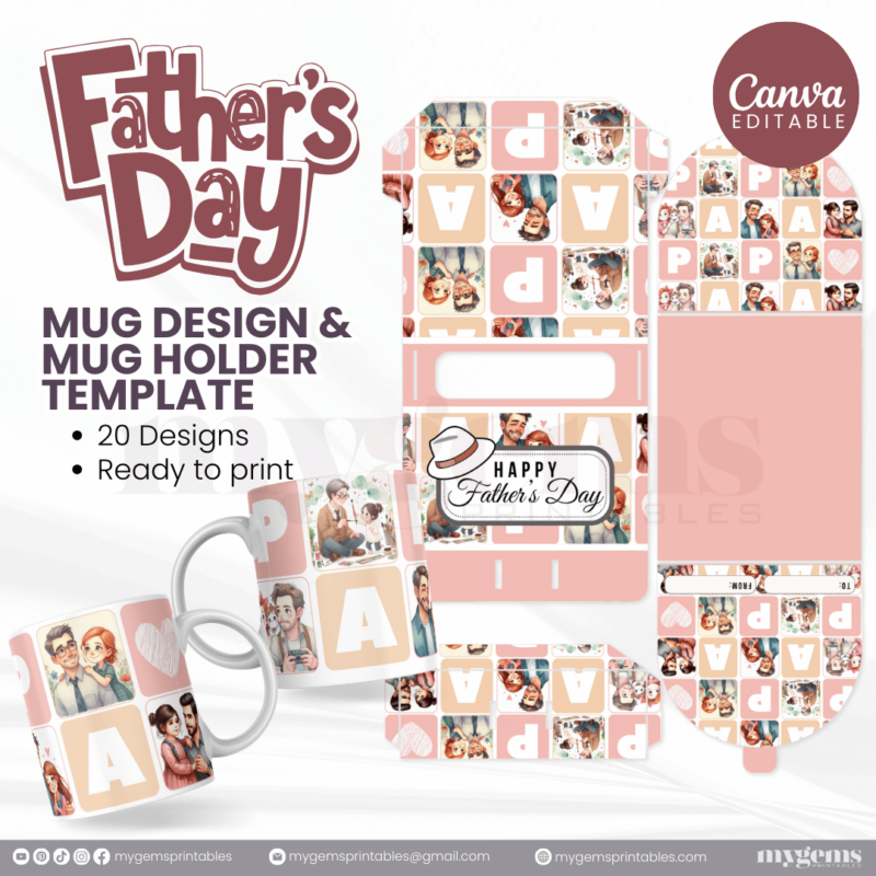 20 Designs | Father's Day Mug Design & Mug Holder Template Bundle  | Canva Editable - Image 10
