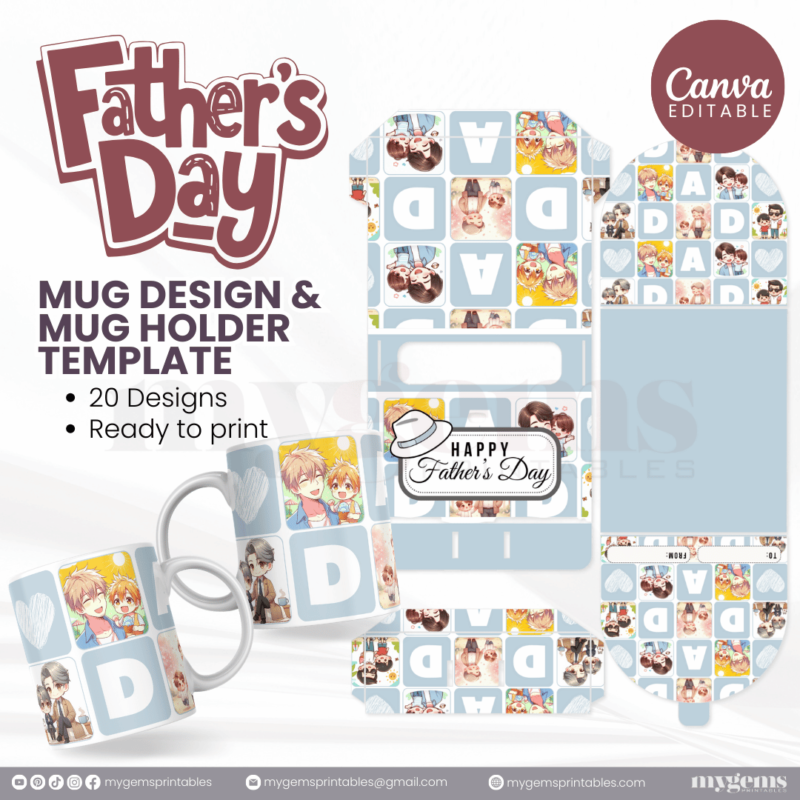 20 Designs | Father's Day Mug Design & Mug Holder Template Bundle  | Canva Editable - Image 11